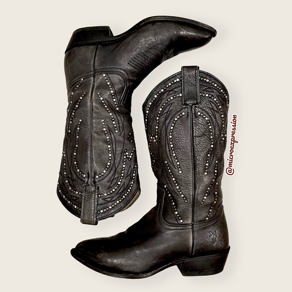 $399 Frye Billy Stud Pull On Distressed Boho Festival Cowboy Boots